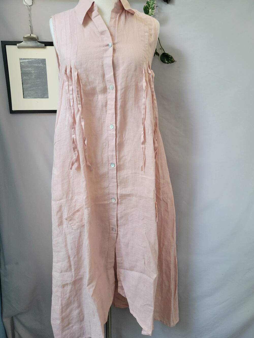 Lintico Linen Sleeveless Asymmetrical Linen Midi Dress Pink S